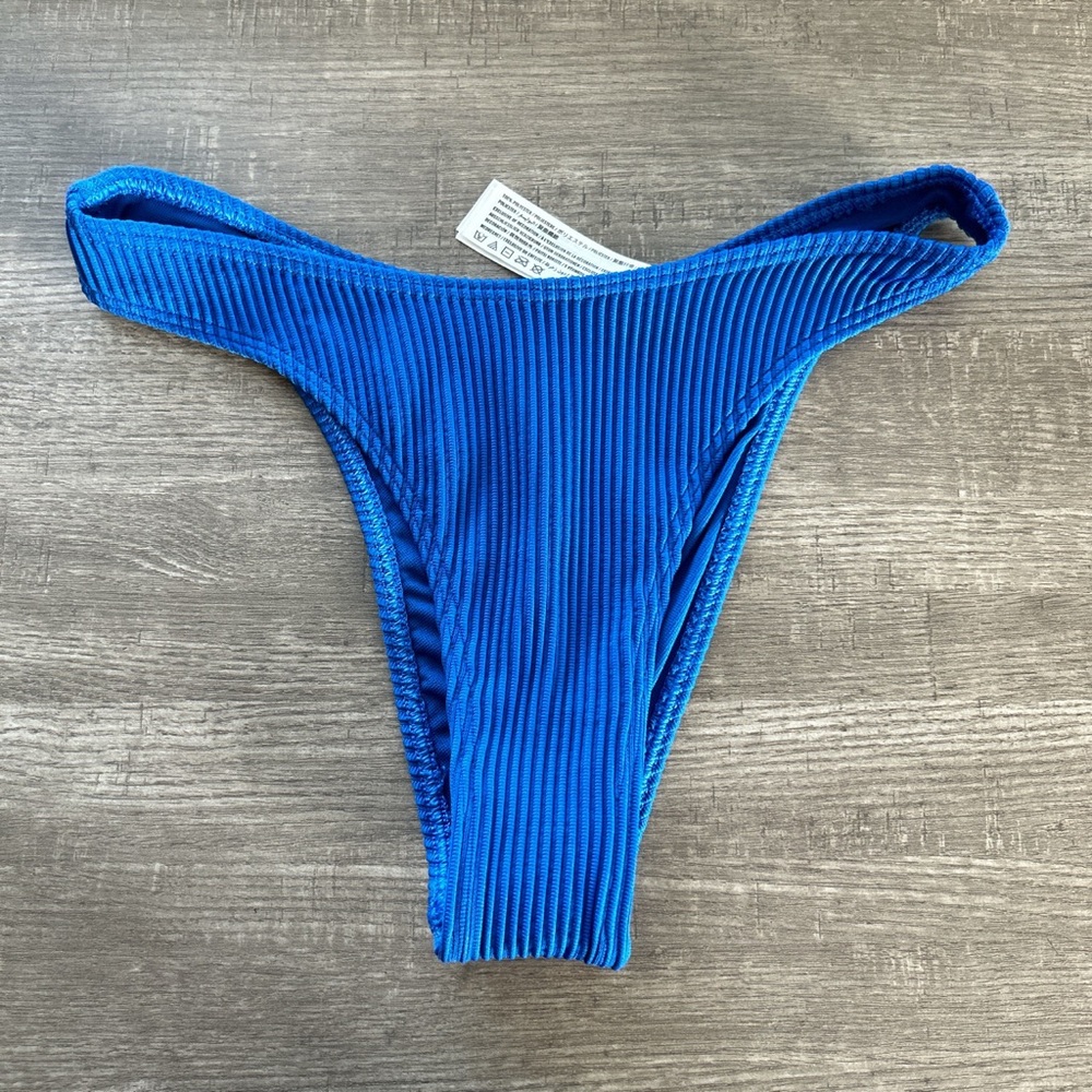 Hollister Blue Ribbed High Leg Bikini Bottoms